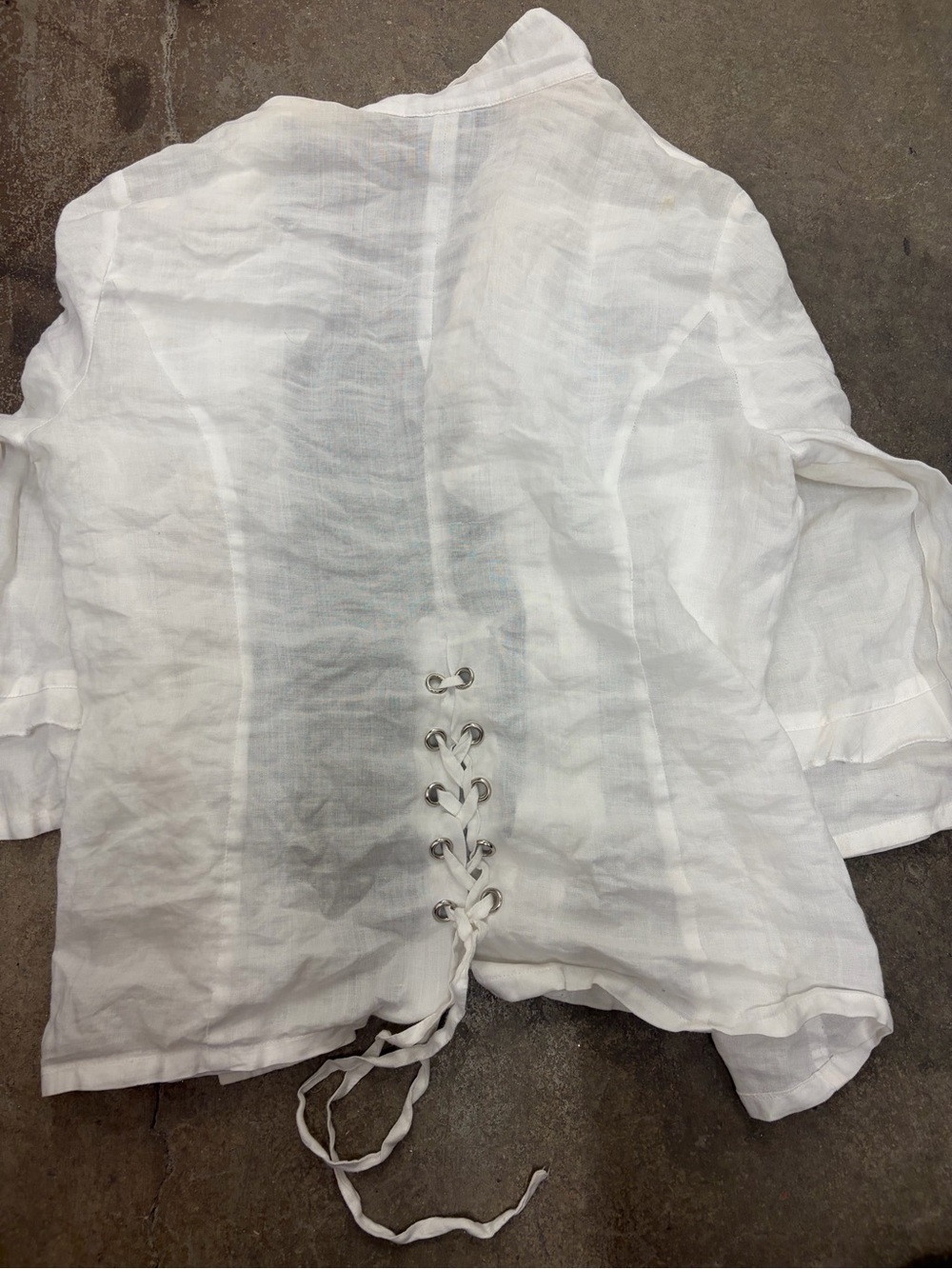 Ramie lace up white ruffle old‎ money quiet luxury top